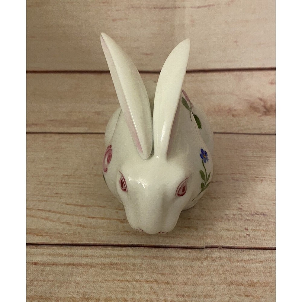 Vintage Hand Painted Floral Porcelain Bunny Bank Signed - Picture 2 of 5